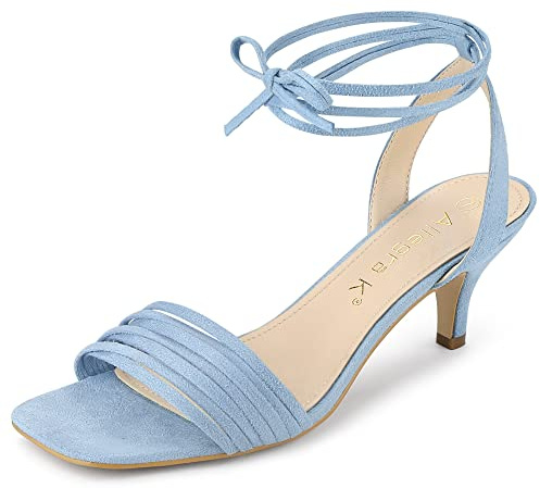 Allegra K Women Faux Suede Lace Up Open Toe Kitten Heel Slingback Sandals