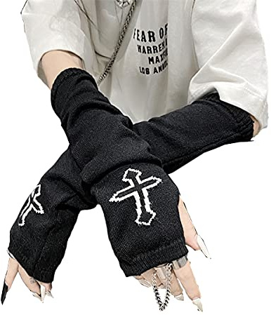 Women Gloves Goth Arm Sleeve Cool Black Moon Cross Printed Hip Hop Arm Warmers