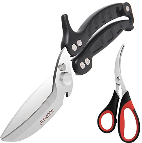 SLEMOON Heavy Duty Poultry Shears Kitchen Salad Scissors for Chicken Turkey Herb Vegetable 2pcs set Black