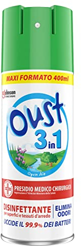 Oust 3 in 1 Spray Disinfettante 400 ml, per Superfici e Tessuti, Uccide il 99,9% dei Batteri, 400 ml