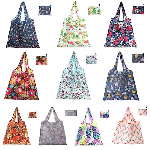 Delmkin 10 Stück Einkaufstasche Wiederverwendbare Einkaufstasche Faltbare Tote Bag Große Einkaufsbeutel für Einkauf Reise platzsparend