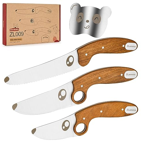 Kinder-Kochmesser-Set zum Üben des Schneidens mit abgerundeter Spitze, Fingerschutz, Lernring, für Kinder, Küchen-Backmesser-Set 4