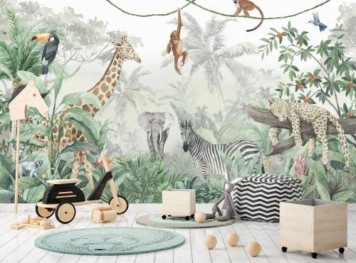 Papel Pintado 3D Habitación Infantil Jungla Animal Baby Room Fotomurales 3D Tv Fondo Pared Dormitorio Murales Papel Tapiz Moderno