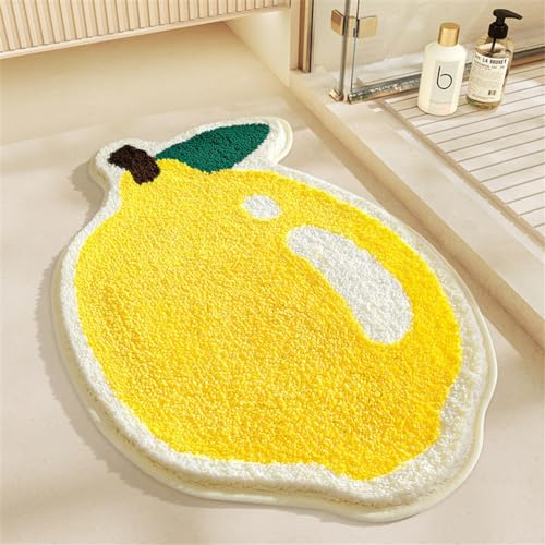 Odot Badezimmerteppich rutschfest Badematte, Mikrofaser Waschbar Hochflor Badvorleger Weich Flauschig Badteppich für Badewanne, Dusche, Badezimmer und Schlafzimmer (Zitrone 50x80cm)