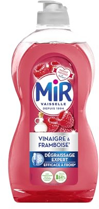 Mir Vaisselle - Vinaigre & Framboise - Dégraissage Expert - Efficace à Froid - Vinaigre Blanc - Sans Conservateurs - Sans Allergènes Parfum - Marque Préférée des Français - Bouteille de 450 ml