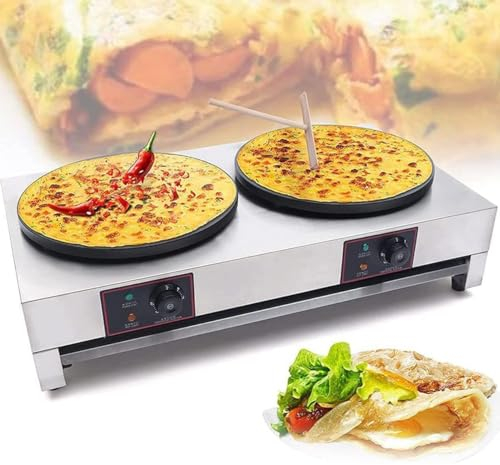 Macchina per crêpe Commerciale, Macchina per Pancake, Macchina per Chapati Elettrica Resistente, Grande Piastra Riscaldante in Acciaio Inos, per Chapati, Tortilla di Farina,Doublehead