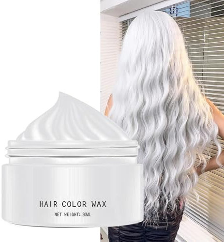 Cera Colorante para Cabello Gris Plateado, Colorante Temporal Para Cabello Oscuro, Crema De Barro Para Peinado Instantáneo Para Fiestas, Cosplay, Discotecas, Mascaradas, Halloween(Blanco)