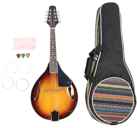 Mandolininstrument set, traditionell A-formad mandolin stålsträngar högerhänt spela vintage 8-strängad akustisk mandolin instrument med strängar väska plektrum rengöringsduk