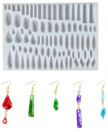 Cosmeria Set di stampi in silicone per la creazione di gioielli con 82 coppie di stampi a goccia ovale rettangolare in resina compatibile con resina epossidica e UV per fai da te, neutro, L