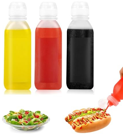 Fonyiunce 3 Stück Squeeze Flasche, 300ml Squeeze Ölspender Flaschen, Kein Leck Saucenflasche, BPA Frei, Plastik Quetschflasche Mit Kappen, für Ketchup, Scharfe Soße, Olivenöl, Saucenflasche