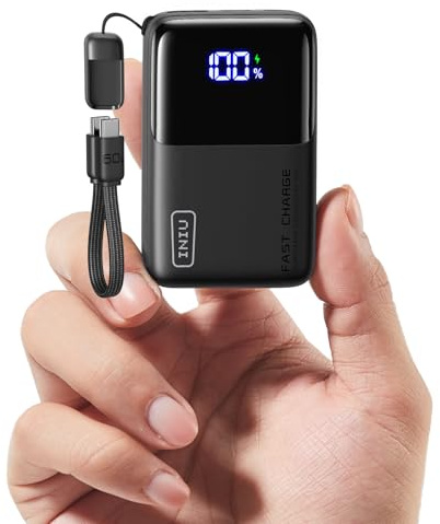 INIU Power Bank, Ultra Mini 45W Ricarica Rapida 10000mAh Powerbank con Cavo USB C Staccabile, Idoneo per Volo, Essenziali da Viaggio, Caricatore Portatile per iPhone 17 16, Samsung, Xiaomi, iPad ecc.