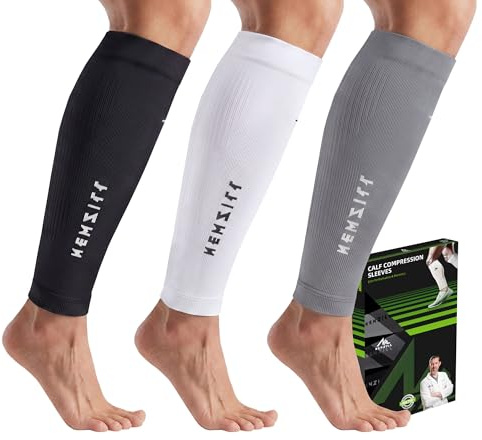 NEWZILL Calf Compression Sleeve for Men & Women | Footless Compression Socks for Shin Splint Relief, Varicose Veins | Leg Sleeve for Running, Travel, Nursing, Fitness (Black/White/Grey 3Pairs L/XL)