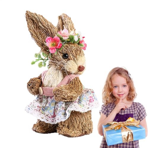 Figura de Conejo de Paja, Estatua de Conejito para Pascua Figura en Forma