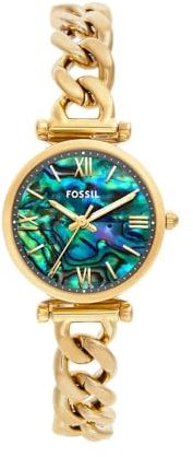 Fossil Carlie Watch für Damen, Goldfarbenes Quarz-Dreizeigerwerk mit Edelstahlarmband