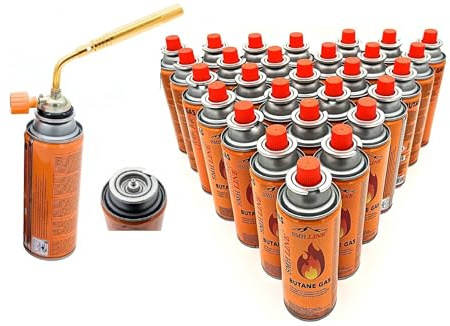 SMHLINE® Quemador de gas incl. 8x Cartuchos de gas 227g Soplete Quemador multiusos Mechero Bunsen 1371°C Soplete de soldadura 1760W Dispositivo de flameado Quemador de malas hierbas Soplete de