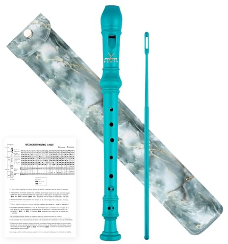 YONTY Soprano Recorder 8-Hole Instrument for Beginners Kids Students, Baroque Style C Key Flute with Cleaning Rod & acking Bag for Education & Entertainment-Turquoise