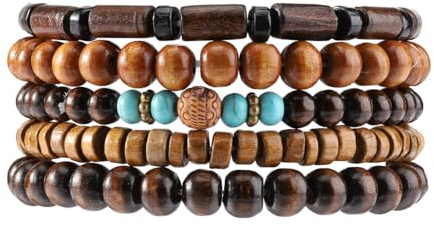 Eigso Femmes perles de bois Bracelets style occidental Bracelet en bois brun Set pour femme Turquoise Wristlet