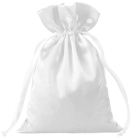 WANYI 6 Stück Seide Stoffbeutel mit Kordelzug, 15 x 20cm Schmuckbeutel Satin Säckchen zum Befüllen Geschenkbeutel Kordelzugbeutel für Schmuck, Geschenkverpackungen(Weiß)
