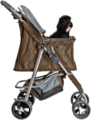 AQPET Passeggino Pieghevole per Cani di Taglia Medio Piccola, Carrello per Animali Domestici Comodo e Pratico, Carrozzina con Doppie Ruote girevoli, 75x45x100 cm, Colore Marrone coffee