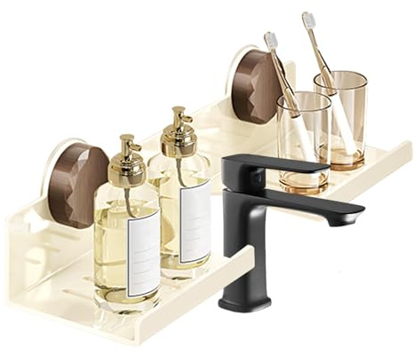 Mppchhn Étagère pour Évier de Salle de Bain sur Robinet | Étagère Murale pour Salle De Bains | Organisateur À Ventouse Amovible en Acier Carbone Économe en Espace pour Parfum, Toilette Et Linge