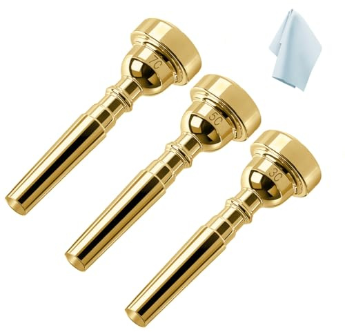 Kuylive 3C 5C 7C Trumpet Mouthpiece Set with Cleaning Cloth, Trompeta Mouthpiece for Beginners & Professionals 3Pack Trumpet Accessories (Gold)