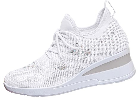 VBEDKDEB Sneakers, dam, sneakers, tofflor, löparskor, dam, låg topp, nätmaterial, tjock sula, modern, strass, ventilerande, halkfria, sport, fritidsskor, slip-on, sneakers, Vit, 39 EU