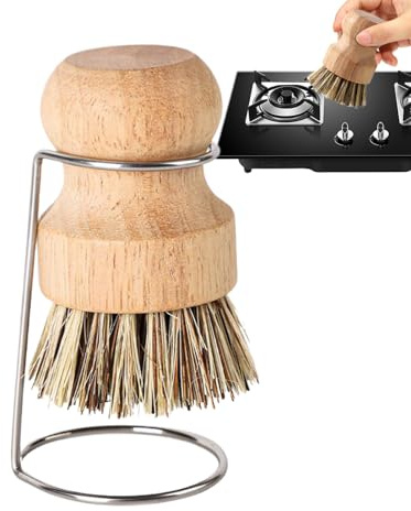 Cepillo de lavado para vajilla – Limpiador de mango de madera y escurridor integrado – Toma ergonómica para limpieza fácil, para ollas de azulejos y baño