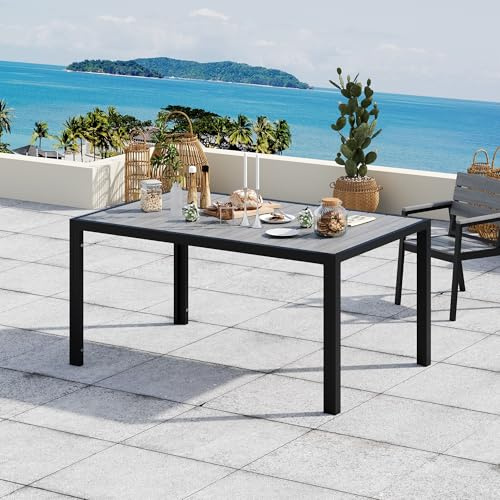 Devoko HDPS Table de Jardin Résistant aux Intempéries, 150 x 80 x 72 cm Table Aluminium Exterieur Finition Grain de Bois et Facile d'entretien, Table a Manger Exterieur pour 4 à 6 Personnes (Gris)
