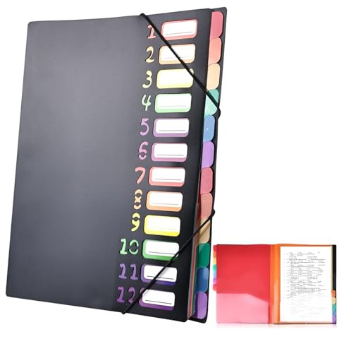 Chemise à rabats A4 à 12 intercalaires : chemise de classement avec séparateurs, chemise portable pour l'organisation du bureau et le rangement des documents de projet