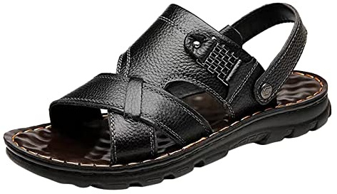 Sommarskor herr öppna tofflor sommar läder sandaler med justerbar rem strandsandaler halkfria utomhussandaler semester lädersandaler bekväma fritidssandaler mjuk sula sandal