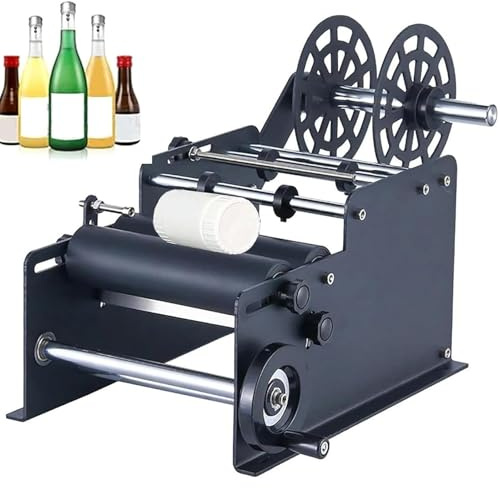 Manuell etiketteringsmaskin för runda flaskor, bordsetikettapplikator för glas- och plastflaskor, självhäftande etiketteringsmaskin 10-130 mm, bubbelfri (Black)