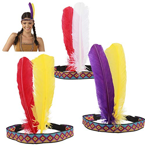 HOWAF 3 Stück Indianer Kopfschmuck Damen Indianer Stirnband Federschmuck Indianer Haarband Haarschmuck Unisex-Erwachsene für Fasching Karnevals Kostüme Indianer kostüm Damen