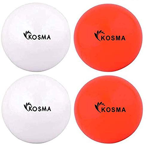 Kosma Set mit 4 glatten Hockeybällen | Outdoor-Sport PVC Übungsball (2 Stück weiß, 2 Stück orange)