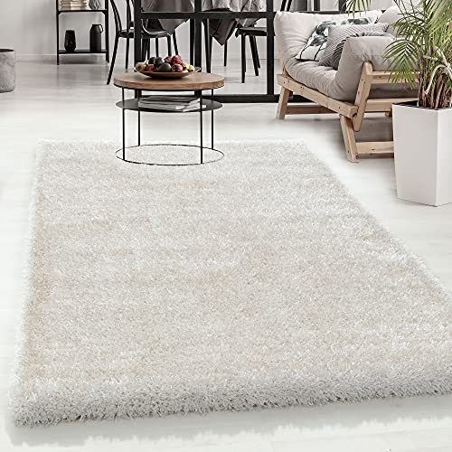 Carpetsale24 Teppich Wohnzimmer Shaggy Einfarbig Design 240 x 340 cm Natur - Hochflor Teppich Schlafzimmer Luxuriöse Kuschelig und Super Weich Flauschiger Teppich Langflor 50 mm Florhöhe Rechteckig