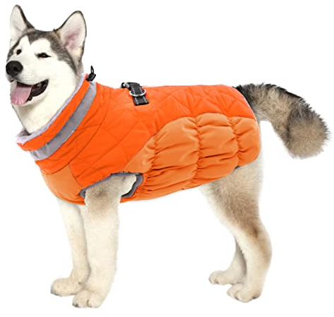 Lelepet Warm Dog Winter Coat Cold Weather Jacket Windproof Reflective Turtleneck Vest with Plush Neckline D-Ring for Leash Thick Fleece Lining Jacket Pet Apparel for Small Medium Large Dogs,xx-large