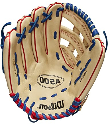 WILSON A500 Baseball-Handschuh, für Jugendliche, 30,5 cm, Blond/Rot/Königsblau