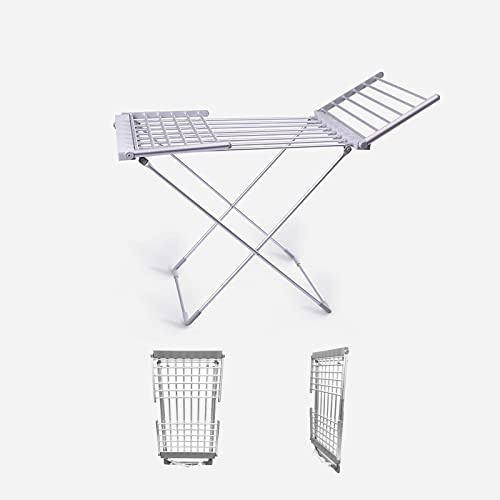 Flxsxq Portable Heated Clothes Airer, Electric Clothes Airer with Wings, Heated Laundry Dryer Rack Folding,18 Heated Bars,Clothing Drying 146x50x98cm