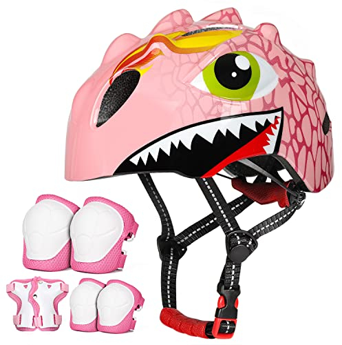 VICTGOAL Fahrradhelm Kinder zu Radsport Niedliche Cartoon 3D Gestaltet Kinderhelm für Fahrrad Skateboard Rollschuh für Jungen und Mädchen Verstellbare Größe (Rosa Set, S (50-54 cm))