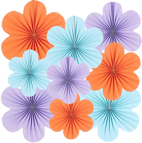 Easy Joy 9 ghirlande di carta con fiori, blu, arancione e viola, per compleanno, decorazione da tavolo, per ragazze, tè, feste, estate, baby shower, compleanno per bambini, decorazione per finestre