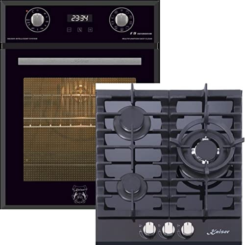 Kaiser Cuisinière à gaz EH4747 + KCG 4384, Four à encastrer 45 cm, Autonome, 50 L,9 Fonctions,Easy clean-Emaille + Cuisinière à gaz 45cm, Verre noir, Cuisinière encastrable, 3,8kW WOK