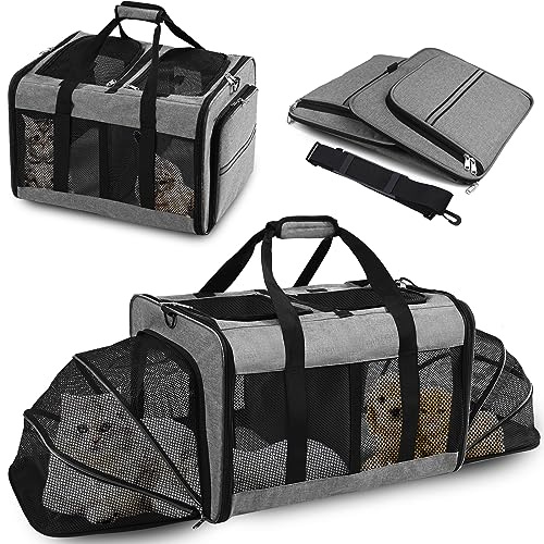 VKYSTAR Trasportino portatile 2 in 1, trasportino per cani e gatti a doppio scomparto per 2 gatti, espandibile per cani di taglia media e grande, con base robusta, traspirante, ideale per viaggi,
