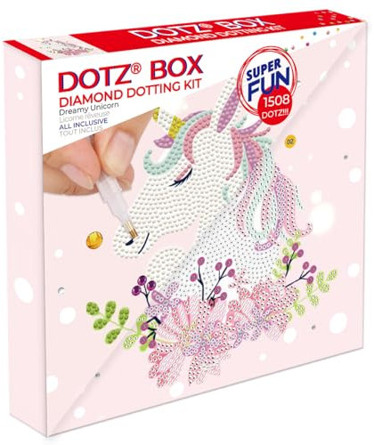 DIAMOND DOTZ BOX 2592836 Original 5D Diamond Painting Box Set, Verträumtes Einhorn, DIY Diamant-Malerei-Kit mit Motivbox und Glitzersteinen für Kinder ab 6 Jahren, Beginner