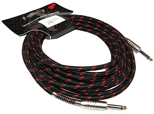 MSA 6M INSTRUMENTENKABEL - GITARREN KABEL - GOLDTIP - SCHWARZ-ROT - 6.3 - TWEED STOFF