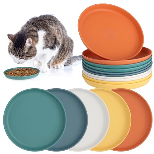 Apricitie Lot de 10 gamelles plates pour chat, Coupelles Plastique - 14 cm - Rondes et plates - Multicolore - Pour nourriture sèche et humide