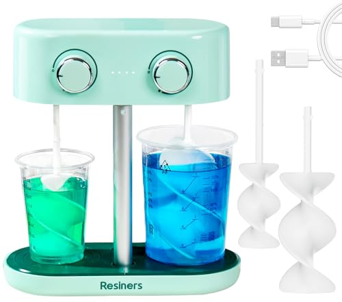 Resiners Mezclador de Resina Dual-Head, Mezclador de Epoxi Recargable, Velocidad Sin Escalas y Mínimas Burbujas, Palas de Silicona Eléctricas en Espiral para Mezcla de Resina, Silicona y Pintura
