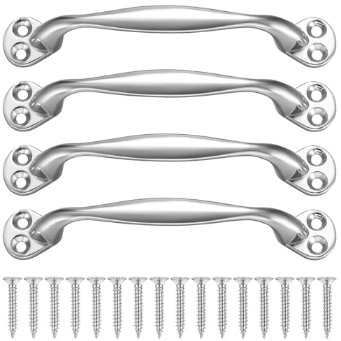 Heozhuyi 4 Pcs Doors Pull Handles, Sliding Barn Door Handles, Retro Bow Shaped Garden Gate Garage Shed Cabinets Door Grab Handles, with Screws - 129 mm (Silver)