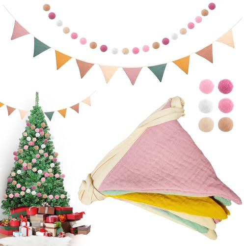 2 Stück Wimpelkette Wimpelkette Kinderzimmer Wimpelkette Stoff Wimpelkette Outdoor Girlande Kinderzimmer Wimpel Girlande Outdoor Filzkugeln Babyzimmer Dekoration für Hausbett Babybett Wanddeko