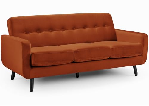 WeDoSofas Oslo 3 Seater Compact Padded Cushions Sofa in Rust Velvet Fabric
