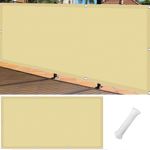 Pantalla para Balcón 130 x 900 cm Resistente Al Viento Revestimiento para Balcón con Cuerda Libre para Barandillas de Balcón, Terraza y Jardín, Color Crema