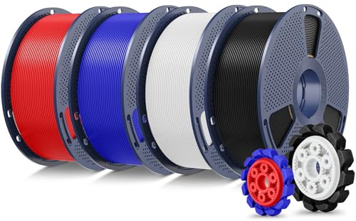 SUNLU PLA+2.0 Filamento per stampante 3D, Filamento PLA Plus di Aggiornamento 4KG, Precisione dimensionale +/- 0.02 mm, Bobina da 1kg (2.2LBS), 4KG in Totale, Nero+Bianco+Blu+Rosso